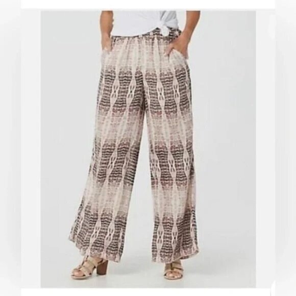 Haute Hippie Wide Leg Pants XS Sheer Snakeprint Beige Elastic Waist NWOT - Picture 1 of 8